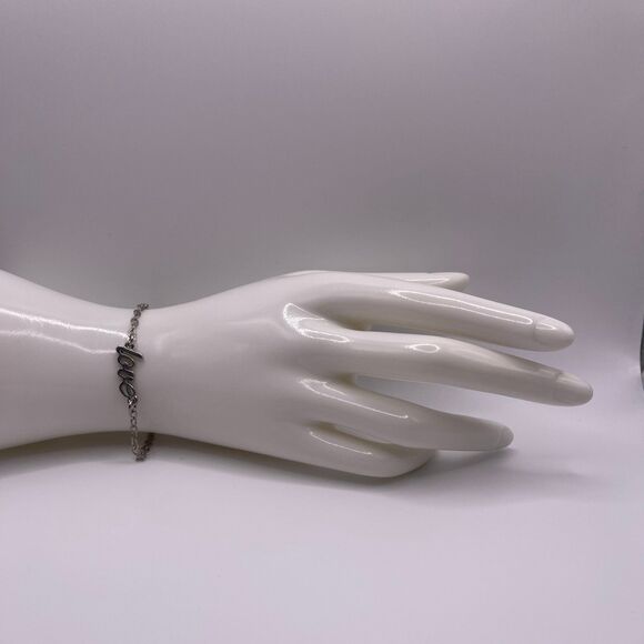 Macy's Women's Cursive Script Love Silver Bracelet - Picture 11 of 12